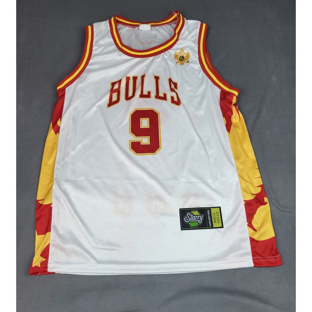 Starry Nikola Vucevic Chicago Bulls Jersey Mens Large White 9 Vooch Lightweight